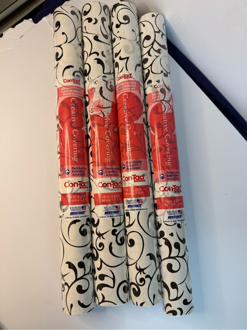Con-Tact Creative Covering Adhesive Shelf Liner Black White Scroll  Lot of 4